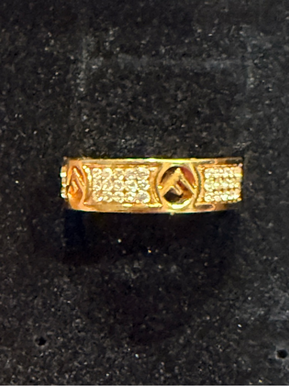 Fendi Crystal Gold-Tone Pave Band Ring with Geometric Logos